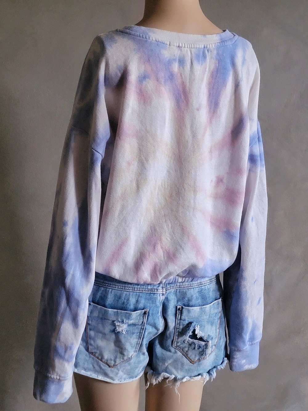 Hippie Rose Pastel Tie-Dye Crewneck Sweatshirt - Blue, Pink, Cream Medium - Picture 3 of 7